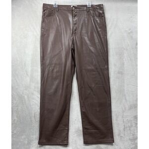 Red Star Pants Womens 14/32 Brown Faux Leather Straight Leg‎ Fleece Lined